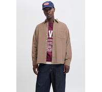 Langarmhemd JACK & JONES "JORINWOOD OVERSIZED CORD SHIRT LS", Herren, Gr. S, N-Gr, grau (mocha meringue), Web, Obermaterial: 100% Baumwolle, unifarben, relaxed fit normal, Hemden (63676327-S) mocha me