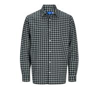 Langarmhemd JACK & JONES "JORJOSHUA FLANNEL CHECK SHIRT LS", Herren, Gr. XS, N-Gr, grün (forest night), Web, Obermaterial: 60% Baumwolle, 40% Polyester, kariert, comfort fit, 2-Knopf-Manschette, Hemde