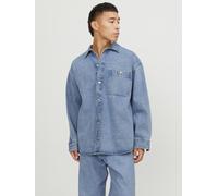 Langarmhemd JACK & JONES "JORSANTORINI DENIM OVERSHIRT LS SN", Herren, Gr. S, N-Gr, blau (light blau denim), Web, Obermaterial: 100% Baumwolle, unifarben, weit, Hemden Langarmhemd (33291625-S)