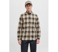Langarmhemd JACK & JONES "JPRBLUBROOK CHECK L/S SHIRT SN", Damen, Gr. XS, N-Gr, peat, Web, Obermaterial: 100% Baumwolle, kariert, regular fit, Hemden Langarmhemd (73448710-XS)