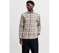 Langarmhemd JACK & JONES "JPRBLUHARVEY CHECK L/S SHIRT SN", Herren, Gr. M, N-Gr, beige (plaza taupe), Web, Obermaterial: 100% Baumwolle, kariert, normal normal, ohne Ausschnitt, 1-Knopf-Manschette, He