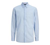 Langarmhemd JACK & JONES "JPRBLUSUMMER LINEN BLEND SHIELD LS SHIRT", Herren, Gr. M, N-Gr, chambray blau fit:regular fit, Web, Obermaterial: 70% Baumwolle, 30% Leinen, unifarben, regular fit normal, He