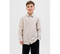 Langarmhemd JACK & JONES JUNIOR "JJEBREEZE SHIRT LS SN JNR", Jungen, Gr. 128, N-Gr, beige (crockery), Web, Obermaterial: 70% Baumwolle, 30% Leinen, unifarben, regular fit normal, Hemden (63843533-128)