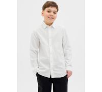 Langarmhemd JACK & JONES JUNIOR "JJEBREEZE SHIRT LS SN JNR", Jungen, Gr. 140, N-Gr, weiß, Web, Obermaterial: 70% Baumwolle, 30% Leinen, unifarben, regular fit normal, Hemden (48774640-140) weiß