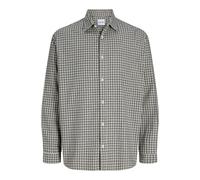 Langarmhemd "JJCARTER CHECK SHIRT LS SN PLS", Herren, Gr. 3XL, N-Gr, grau (cloud dancer), Web, Obermaterial: 100% Baumwolle, JACK & JONES PLUSSIZE, kariert, relaxed fit normal, ohne Ausschnitt, 1-Knop