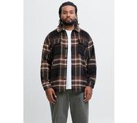 Langarmhemd "JJEBRADLEY OLLIE OVERSHIRT LS NOOS PLS", Herren, Gr. 5XL, N-Gr, monks robe, Web, Obermaterial: 70% Polyester, 20% Polyacryl, 8% Nylon, 2% Viskose, JACK & JONES PLUSSIZE, kariert, relaxed