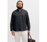 Langarmhemd "JJEBREEZE LINEN BLEND BAND SHIRT L PLS", Herren, Gr. 3XL, N-Gr, schwarz, Web, Obermaterial: 70% Baumwolle, 30% Leinen, JACK & JONES PLUSSIZE, Hemden, mit Stehkragen (74537411-XXXL) schwar