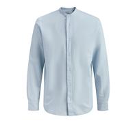 Langarmhemd "JJEBREEZE LINEN BLEND BAND SHIRT L PLS", Herren, Gr. 5XL, N-Gr, celestial blau, Web, Obermaterial: 70% Baumwolle, 30% Leinen, JACK & JONES PLUSSIZE, Hemden, mit Stehkragen (65446515-5XL)