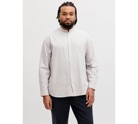 Langarmhemd "JJEBREEZE LINEN BLEND BAND SHIRT L PLS", Herren, Gr. 5XL, N-Gr, string, Web, Obermaterial: 70% Baumwolle, 30% Leinen, JACK & JONES PLUSSIZE, Hemden, mit Stehkragen (65629725-5XL) string