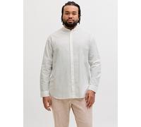 Langarmhemd "JJEBREEZE LINEN BLEND BAND SHIRT L PLS", Herren, Gr. 5XL, N-Gr, weiß, Web, Obermaterial: 70% Baumwolle, 30% Leinen, JACK & JONES PLUSSIZE, Hemden, mit Stehkragen (93478450-5XL) weiß