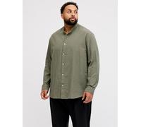 Langarmhemd "JJEBREEZE LINEN BLEND BAND SHIRT L PLS", Herren, Gr. 6XL, N-Gr, dusty olive, Web, Obermaterial: 70% Baumwolle, 30% Leinen, JACK & JONES PLUSSIZE, Hemden, mit Stehkragen (58190320-6XL) dus