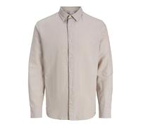 Langarmhemd "JJEBREEZE LINEN BLEND SHIRT L/S SN PLS", Herren, Gr. 3XL, N-Gr, string, Web, Obermaterial: 70% Baumwolle, 30% Leinen, JACK & JONES PLUSSIZE, Hemden Langarmhemd, mit auffälliger Knopfleist