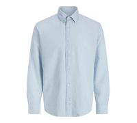 Langarmhemd "JJEBREEZE LINEN BLEND SHIRT L/S SN PLS", Herren, Gr. 4XL, N-Gr, celestial blau, Web, Obermaterial: 70% Baumwolle, 30% Leinen, JACK & JONES PLUSSIZE, Hemden, mit auffälliger Knopfleiste (7