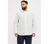 Langarmhemd "JJEBREEZE LINEN BLEND SHIRT L/S SN PLS", Herren, Gr. 6XL, N-Gr, weiß, Web, Obermaterial: 70% Baumwolle, 30% Leinen, JACK & JONES PLUSSIZE, Hemden, mit auffälliger Knopfleiste (37289139-6X