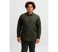 Langarmhemd "JJEFIELD MELANGE SHIRT LS SN PLS", Herren, Gr. 4XL, N-Gr, grün (rosin), Web, Obermaterial: 100% Baumwolle, JACK & JONES PLUSSIZE, unifarben, regular fit normal, ohne Ausschnitt, 1-Knopf-M