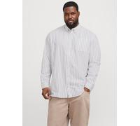 Langarmhemd "JJEOXFORD SHIRT L/S S21 NOOS PLS", Herren, Gr. 5XL, N-Gr, beige (crockery stripes:stripes), Web, Obermaterial: 100% Baumwolle, JACK & JONES PLUSSIZE, gestreift, slim fit normal, ohne Auss
