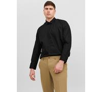Langarmhemd "JJJOE SHIRT LS PLAIN PLS", Herren, Gr. 3XL, N-Gr, schwarz, Web, Obermaterial: 65% Polyester, 35% Baumwolle, JACK & JONES PLUSSIZE, unifarben, regular fit normal, 2-Knopf-Manschette, Hemde