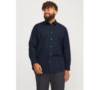 Langarmhemd "JJJOE SHIRT LS PLAIN PLS", Herren, Gr. 4XL, N-Gr, blau (navy blazer), Web, Obermaterial: 65% Polyester, 35% Baumwolle, JACK & JONES PLUSSIZE, unifarben, regular fit normal, 2-Knopf-Mansch