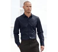 Langarmhemd JOHN DEVIN "elastische Baumwollqualität", Herren, Gr. L (41/42), N-Gr, blau (navy), Web, Obermaterial: 97% Baumwolle, 3% Elasthan, unifarben, körpernah, Rundhals, 1-Knopf-Manschette, Hemde