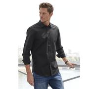 Langarmhemd JOHN DEVIN "elastische Baumwollqualität", Herren, Gr. L (41/42), N-Gr, schwarz, Web, Obermaterial: 97% Baumwolle, 3% Elasthan, unifarben, körpernah, Rundhals, 1-Knopf-Manschette, Hemden, f