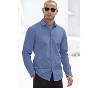 Langarmhemd JOHN DEVIN "elastische Baumwollqualität", Herren, Gr. XL (43/44), N-Gr, blau, Web, Obermaterial: 97% Baumwolle, 3% Elasthan, unifarben, körpernah, Rundhals, 1-Knopf-Manschette, Hemden, für