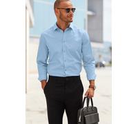 Langarmhemd JOHN DEVIN "elastische Baumwollqualität", Herren, Gr. XXL (45/46), N-Gr, blau (hellblau), Web, Obermaterial: 97% Baumwolle, 3% Elasthan, unifarben, körpernah, Rundhals, 1-Knopf-Manschette,