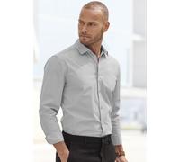 Langarmhemd JOHN DEVIN "elastische Baumwollqualität", Herren, Gr. XXL (45/46), N-Gr, grau, Web, Obermaterial: 97% Baumwolle, 3% Elasthan, unifarben, körpernah, Rundhals, 1-Knopf-Manschette, Hemden, fü