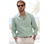 Langarmhemd JOHN DEVIN "in Leinenoptik", Herren, Gr. XXL (45/46), N-Gr, weiß (grün, weiß, gestreift), Web, Obermaterial: 100% Baumwolle, gestreift, regular fit, Rundhals, Manschette, Hemden, Streifenh