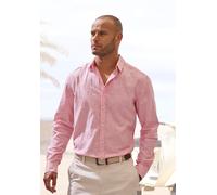 Langarmhemd JOHN DEVIN "in Leinenoptik", Herren, Gr. XXL (45/46), N-Gr, weiß (rot, weiß, gestreift), Web, Obermaterial: 100% Baumwolle, gestreift, regular fit, Rundhals, Manschette, Hemden, Streifenhe