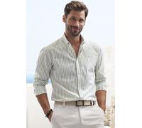 Langarmhemd JOHN DEVIN "Regular Fit", Herren, Gr. M (39/40), N-Gr, grün (hellgrün, gestreift), Web, Obermaterial: 100% Baumwolle, gestreift, regular fit normal, Rundhals, Manschette, Hemden, Streifenh