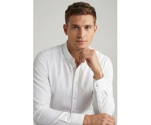 Langarmhemd JOOP JEANS "Haven3-W", Herren, Gr. L, N-Gr, weiß, Web, Obermaterial: 100% Baumwolle, clean, unifarben, klassisch normal, Rundhals, mit Riegel,Ärmel mit Ärmelschlitz eckige 1-Knopf-Manschet
