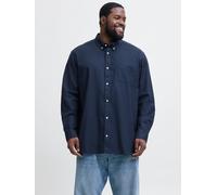 Langarmhemd "JPRBLUBROOK OXFORD SHIRT L/S NOOS PLS", Herren, Gr. 4XL, N-Gr, blau (navy blazer fit:slim fit), Web, Obermaterial: 97% Baumwolle, 3% Elasthan, JACK & JONES PLUSSIZE, unifarben, slim fit n