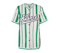 Langarmhemd KARL KANI "Karl Kani Damen KW223-044-1 Varsity Stripe Baseball Shirt", Damen, Gr. XS, US-Größen, light pink, grün, weiß, 100% Polyester, normal, Hemden Langarmhemd (88775633-XS)