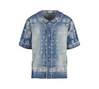 Langarmhemd KARL KANI "Karl Kani Kani Paisley Denim Baseball Shirt", Herren, Gr. M, US-Größen, blau, 100% Baumwolle, normal, Hemden (29761251-M) blau