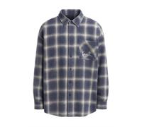 Langarmhemd KARL KANI "Karl Kani Karl Kani Small Signature Distressed Check Overshirt", Herren, Gr. XXS, US-Größen, blau (indigo, light sand), 100% Baumwolle, Hemden (81066415-XXS) indigo, light sand