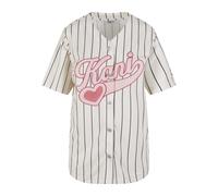 Langarmhemd KARL KANI "Karl Kani Varsity Heart Pinstripe Baseball Shirt", Damen, Gr. L, US-Größen, weiß (weiß, rose), 100% Polyester, normal, Hemden (74691415-L) weiß, rose