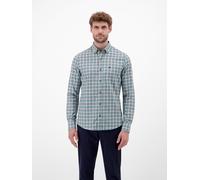 Langarmhemd LERROS, Herren, Gr. M, N-Gr, fjord blau, Web, Obermaterial: 100% Baumwolle, kariert, normal hüftbedeckend, Rundhals, 2-Knopf-Manschette, Hemden Langarmhemd, kariert (23982154-M)
