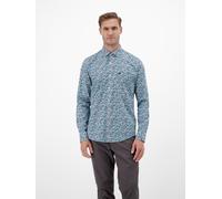 Langarmhemd LERROS, Herren, Gr. M, N-Gr, swedish blau, Web, Obermaterial: 100% Baumwolle, bedruckt, normal hüftbedeckend, Rundhals, 2-Knopf-Manschette, Hemden, mit grafischem Muster (72222910-M) swedi