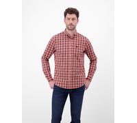 Langarmhemd LERROS, Herren, Gr. M, N-Gr, orange (vivid rot), Web, Obermaterial: 100% Baumwolle, kariert, regular fit hüftbedeckend, Rundhals, Hemden, kariert, mit Knopfleiste (21821361-M) vivid rot