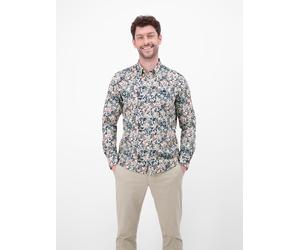 Langarmhemd LERROS, Herren, Gr. XL, N-Gr, weiß, Web, Obermaterial: 97% Baumwolle, 3% Elasthan, bedruckt, geblümt, normal hüftbedeckend, Rundhals, 1-Knopf-Manschette, Hemden, mit Minimal-Print, geblümt