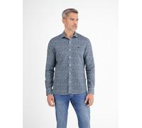 Langarmhemd LERROS "Langarmhemd mit Haifischkragen, floral bedruckt", Herren, Gr. L, Normalgrößen, blau (crispy blau), 55% Leinen, 45% Baumwolle, Hemden Langarmhemd (84181924-L)