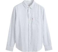 Langarmhemd LEVI'S "SUNSET 1 POCKET STANDARD", Herren, Gr. S, N-Gr, navya stripe, Web, Obermaterial: 43% Leinen, 34% Viskose, 23% Baumwolle, gestreift, normal hüftbedeckend, Hemden, Leinen- Struktur (