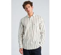 Langarmhemd LINDBERGH, Herren, Gr. M, N-Gr, beige (sanftes weiß), Web, Obermaterial: 100% Baumwolle, gestreift, normal hüftbedeckend, Rundhals, 2-Knopf-Manschette, Hemden, im Streifen-Design / Baumwol