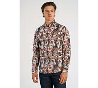 Langarmhemd LINDBERGH, Herren, Gr. M, N-Gr, schwarz, Web, Obermaterial: 97% Baumwolle, 3% Elasthan, bedruckt, regular fit normal, Manschette, Hemden, mit weihnachtlichem All-Over Print (24909730-M) sc