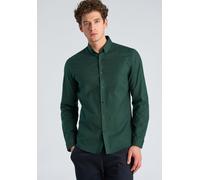 Langarmhemd LINDBERGH, Herren, Gr. XL, N-Gr, grün (dk grün mix), Web, Obermaterial: 97% Baumwolle, 3% Elasthan, gerade hüftbedeckend, Rundhals, 2-Knopf-Manschette, Hemden, mit Button-Down-Kragen (9654