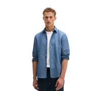 Langarmhemd MARC O'POLO "aus Leinen und Bio-Baumwolle", Herren, Gr. XL, Normalgrößen, blau (dunkelblau), Obermaterial: 52% Baumwolle, 48% Leinen, unifarben, regular fit normal, Doppelmanschette, Hemde