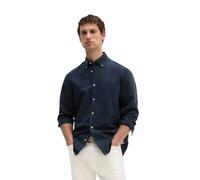 Langarmhemd MARC O'POLO "aus Leinen und Bio-Baumwolle", Herren, Gr. XXL, Normalgrößen, blau (schwarz navy), Obermaterial: 50% Leinen, 50% Baumwolle, unifarben, regular fit normal, Doppelmanschette, He