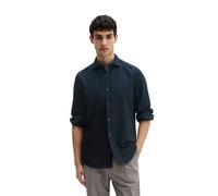 Langarmhemd MARC O'POLO "aus strukturierter Bio-Baumwolle", Herren, Gr. XL, Normalgrößen, schwarz navy, Obermaterial: 100% Baumwolle, unifarben, regular fit normal, Doppelmanschette, Hemden (60585032-