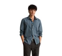 Langarmhemd MARC O'POLO DENIM "aus Bio-Baumwoll-Popeline", Herren, Gr. S, Normalgrößen, medium blau, Obermaterial: 100% Baumwolle, gestreift, regular fit normal, Doppelmanschette, Hemden (32044718-S) 