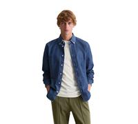 Langarmhemd MARC O'POLO DENIM "aus reiner Bio-Baumwolle", Herren, Gr. S, Normalgrößen, medium blau, Obermaterial: 100% Baumwolle, unifarben, regular fit normal, Manschette, Hemden (25970015-S) medium